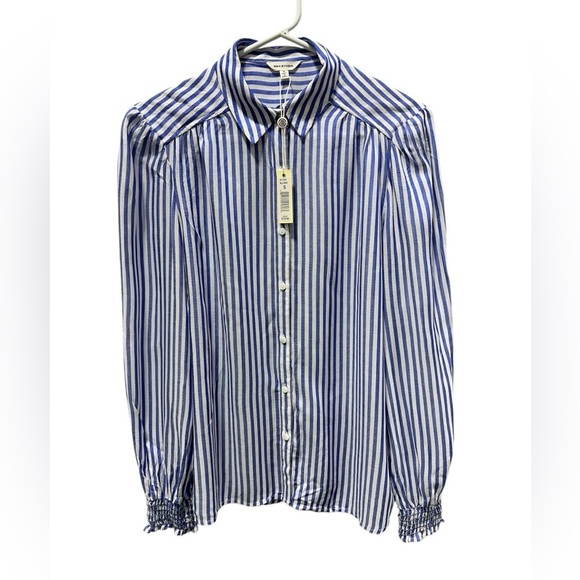 Max Studio Tops - NWT Max Studio Blue and White Striped Casual Button Down Shirt